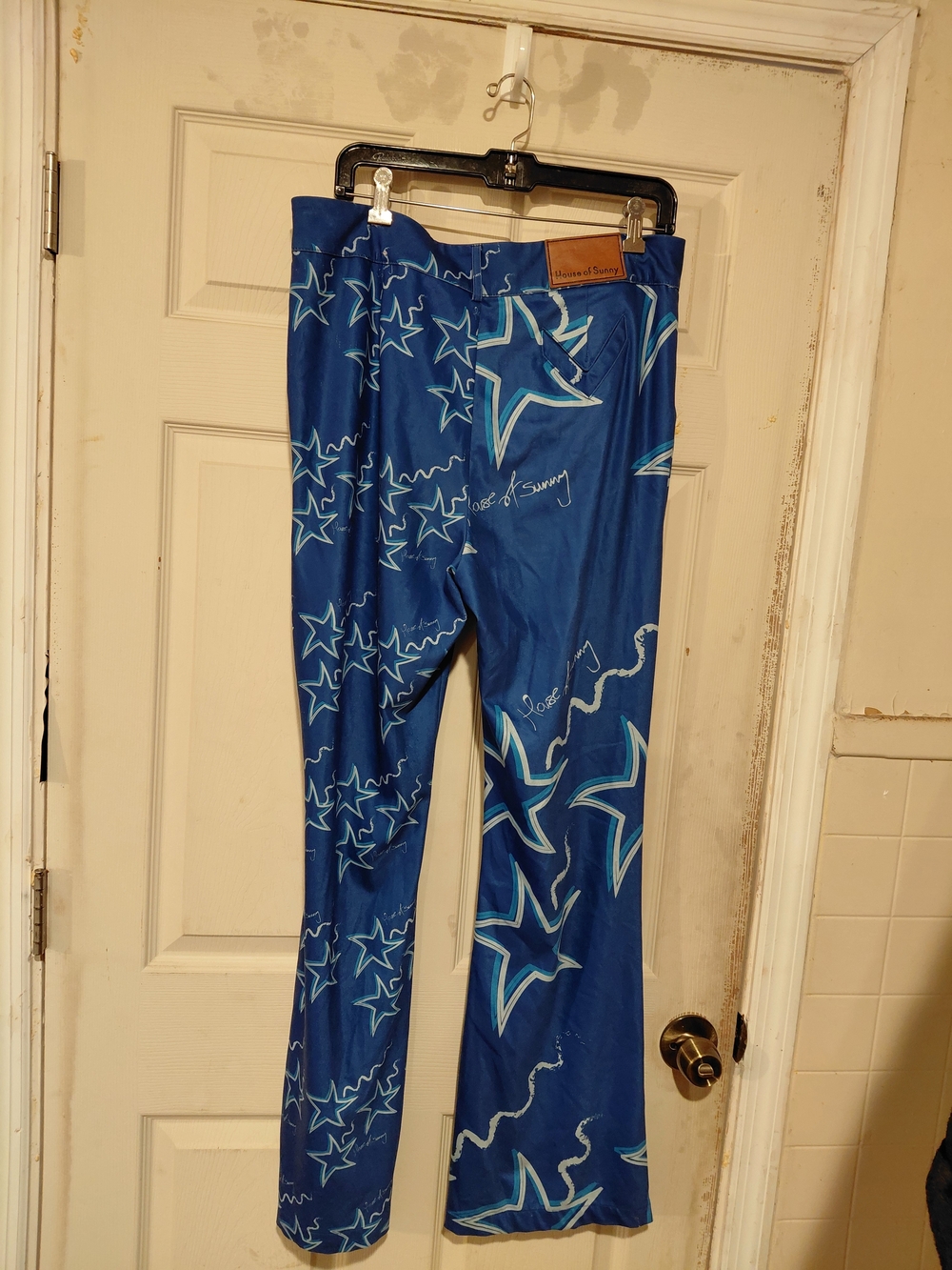 House of Sunny Womens Infinity Blue Star Print Flare Pants Trousers Size 10